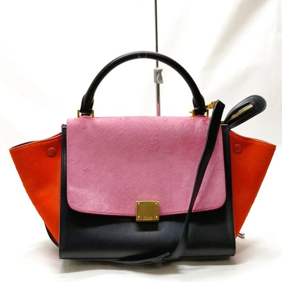 Celine Handbags - Authentic CELINE Trapeze pony hair Pink Calf Leather Hand Bag mn715-112525